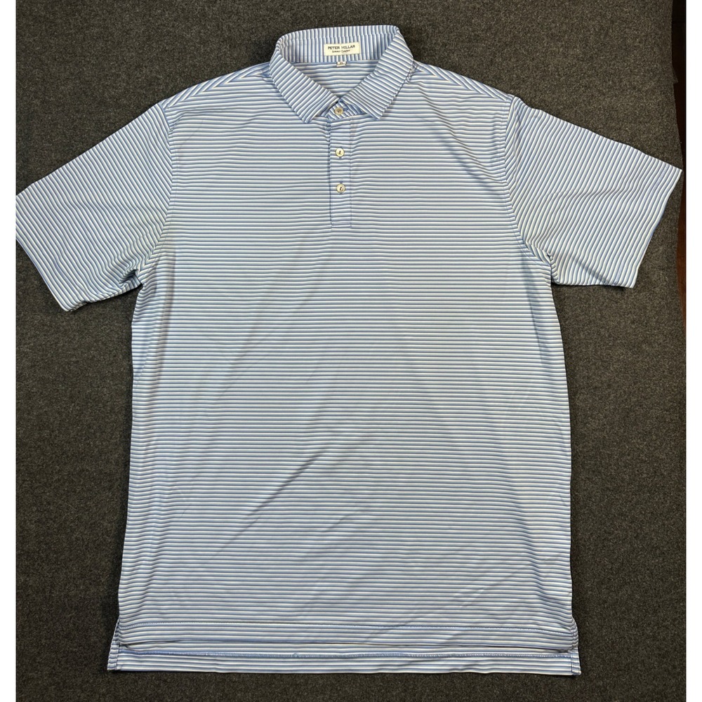 Peter Millar Summer Comfort Polo Shirt Mens XL Blue White Stripe Golf